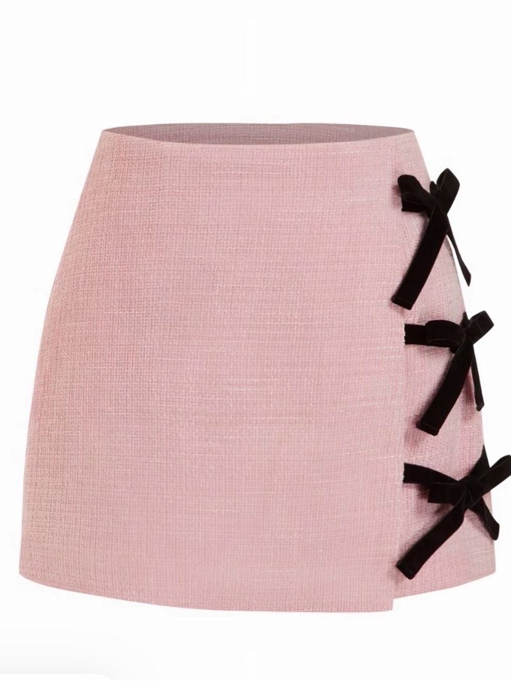 Pink Mini Skirt with Black Bow Details